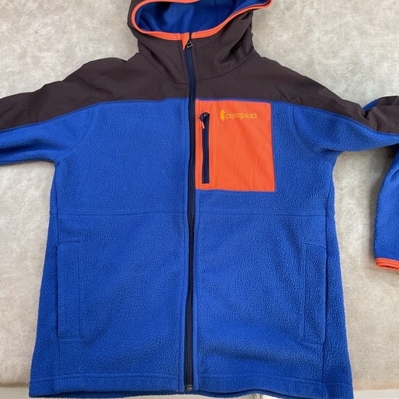 Cotopaxi Fleece Jacket Hooded Full Zip Colorblock Zip Pocket Men Sz S Brown Blue - Picture 8 of 9